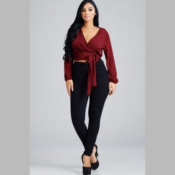 Sexy royal red wrap top - Picture 3 of 4